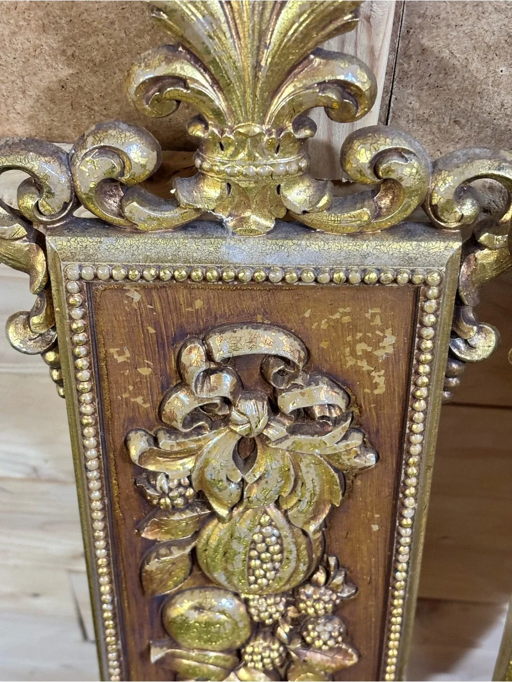 Vintage Gold Fruit Floral Wall Plaques Pair of 2 Hollywood Regency Baroque Decor